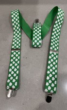 St. Patrick s Day Men s Green Suspenders w/White Shamrocks Clover-
