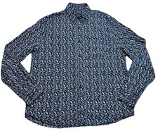 EXPRESS Mens Large L Black Floral Long Sleeve Button Down Shirt Cotton Stretch