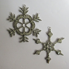 Glass  Crystal Beaded Silver Metal Snowflake Christmas Ornament 6  Lot of 2