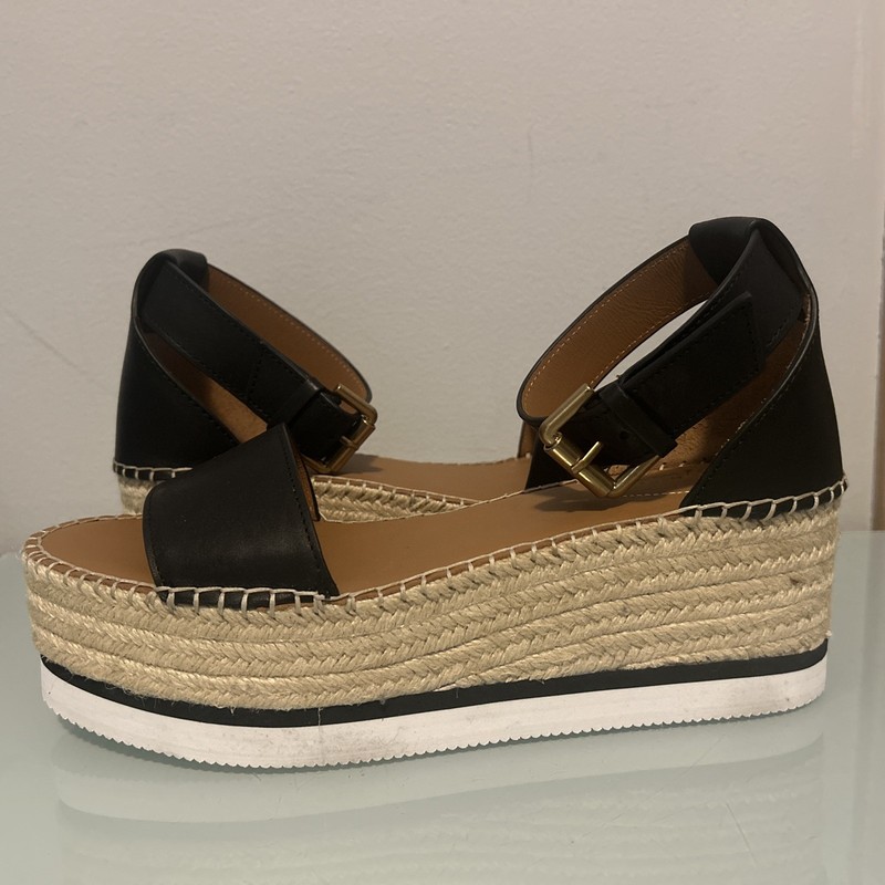 See by Chloe Glyn Platform Sandals Women's Size 10 Black Suede Espadrille 