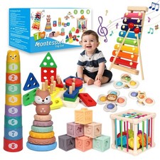 Baby Toys 18-36 Months, Montessori 7-in-1 Activity Set - Stacking Blocks, Inf...