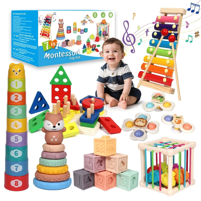 Montessori 7-in-1 Stacking Blocks Activity Set