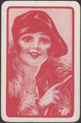 Spielkarten Einzelkarte alt Vintage * AUTO FAHREN Pelzmantel FLAPPER GIRL * Kunst