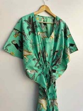 Indian Green Long Animal Print Cotton Hippie Maxi Women Nightwear Caftan Dress