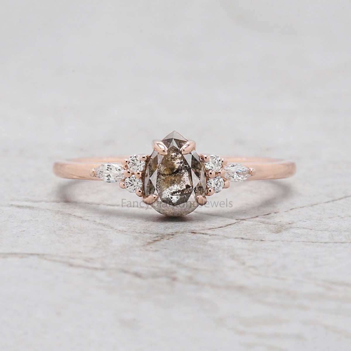Ct Pear Cut Salt And Pepper Diamond Ring 14K Rose Gold