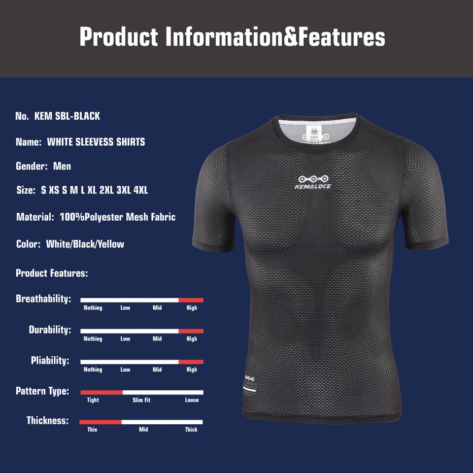KEMALOCE Cycling Base Layer Men Short Sleeve White&Black Cool Sports Shirts - Image 3 of 4