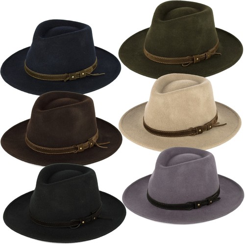Wool Fedora Hat with Leather Belt 