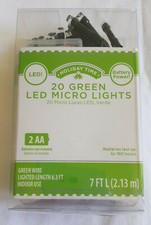 NIP 20 Green LED Micro Christmas Lights 7 ft long string Battery Powered