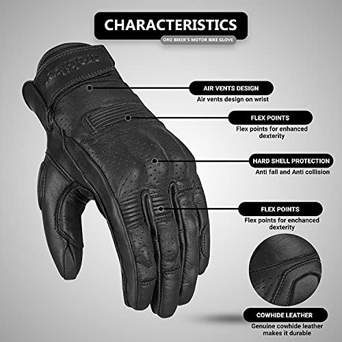Oro Biker Premium Cowhide Perforated Leather Motorcycle Gloves