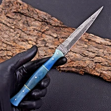 CUSTOM HANDMADE FORGED DAMASCUS STEEL HUNTING BOOT KNIFE W Leather Sheath 1620