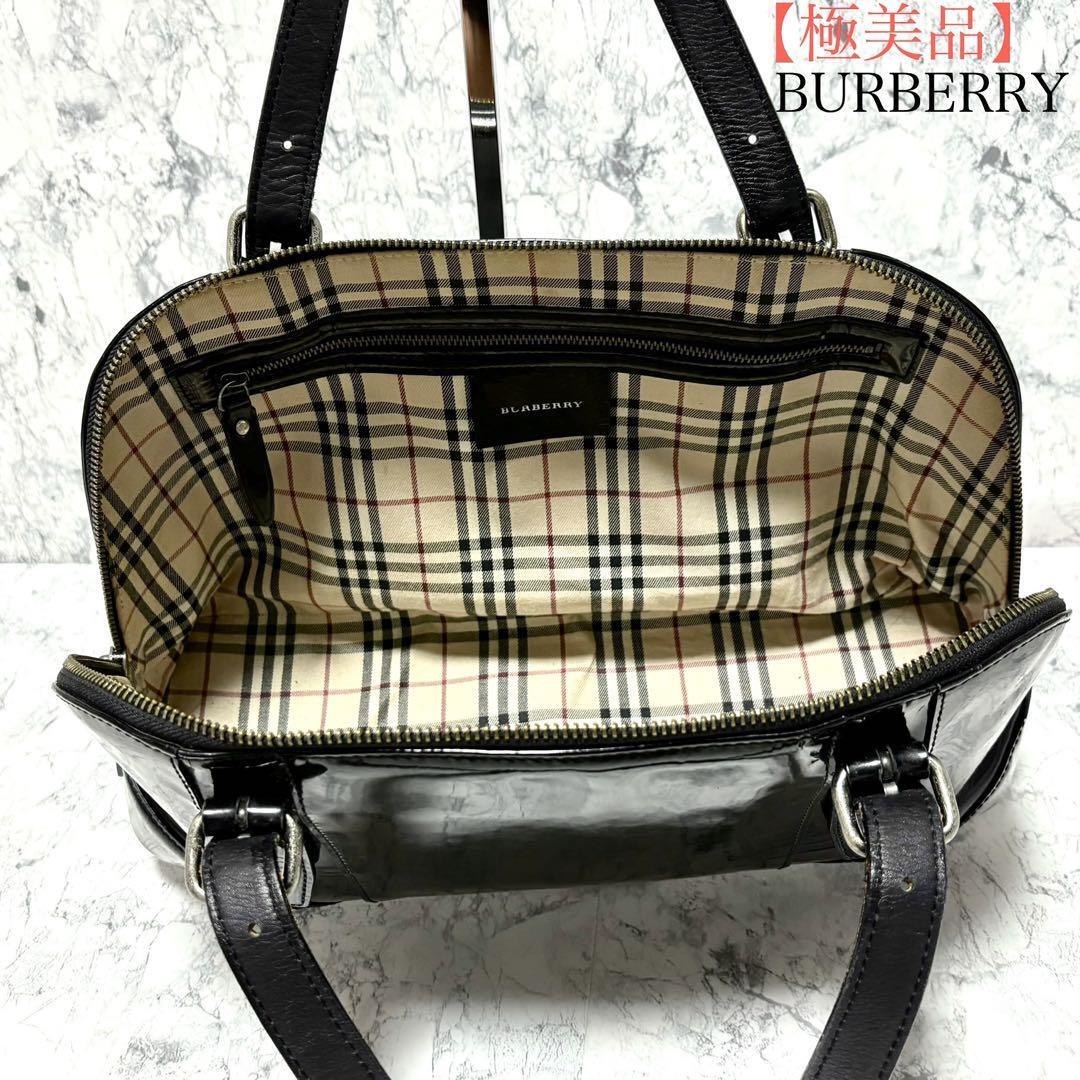 Extreme Burberry Handbag Enamel Black Nova Check Rare