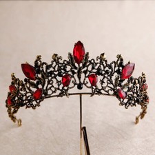 Vintage Baroque Goth Black Red Tiara Crown Princess Queen bridal diadem crystals