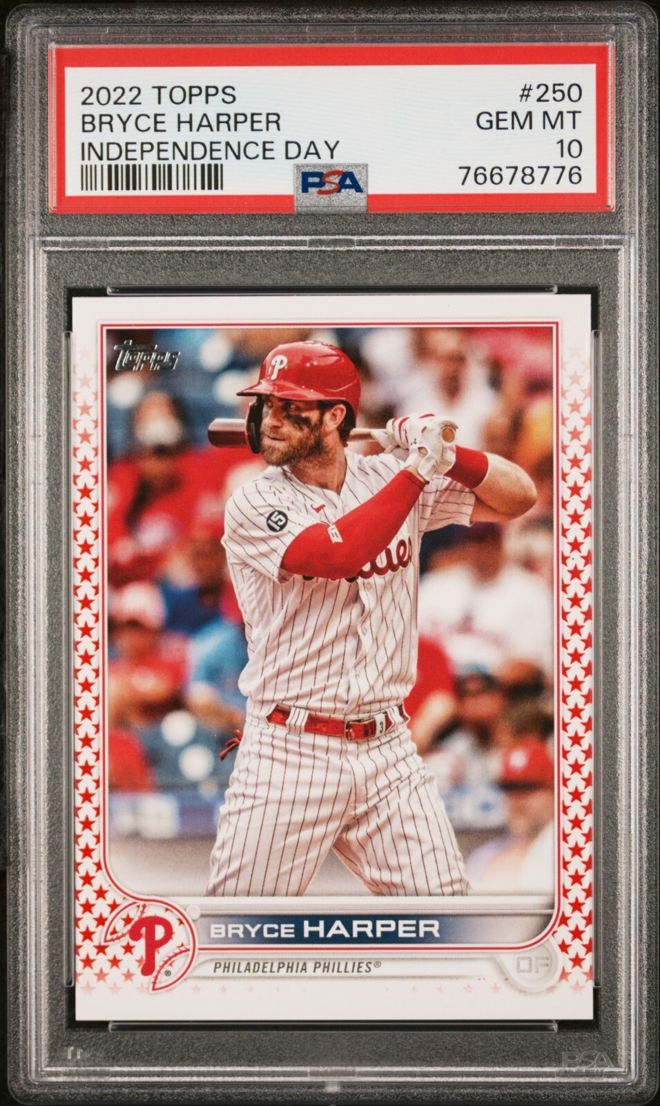 2022 Topps #250 Bryce Harper Phillies Independence Day /76 PSA 10 GEM MINT POP 7