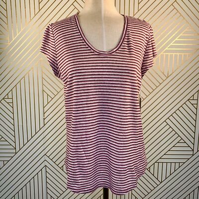 NWT Nordstrom Signature Burgundy-pink Francesca 100% Linen Stripe T Shirt Size S