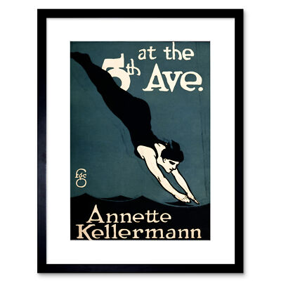 Vaudeville Annette Kellerman Schwimmen Tauchen gerahmter Wandkunstdruck 9 x 7 Zoll