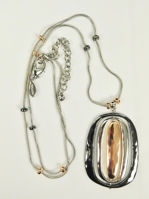 Chicos Tri Color Metal Oval Circles Necklace Silver Rose Gold Gunmetal  31-34