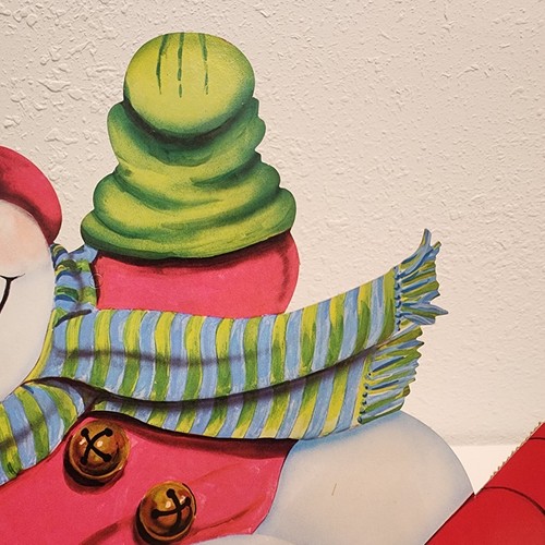 Vintage Weihnachten gestanzt Dennison USA Schneemann Schlitten Dekoration 14 x 14" - Bild 3 von 9