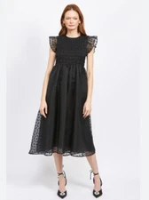 En Saison Eiffel Swiss Dot Organza Smocked Midi Dress Whimsigoth Balletcore M