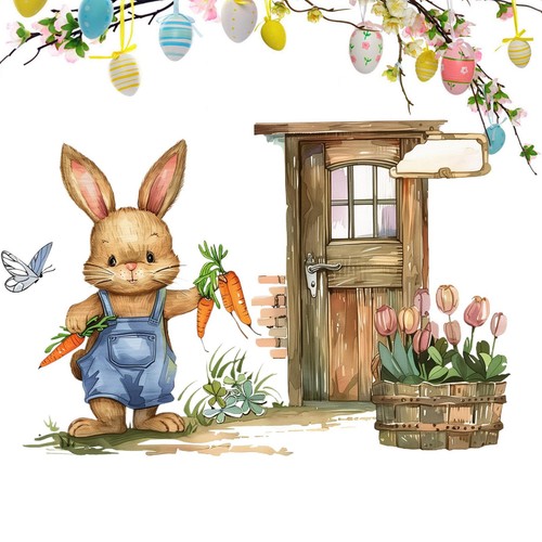 Easter Bunny Wall Sticker Cute Colorful PVC Spring Wall Decal Decoration - Picture 3 of 11