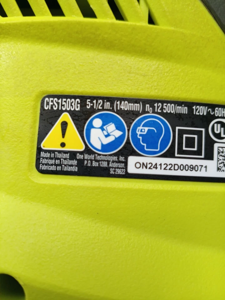 Ryobi CFS1503GK 1,2 А проводной 5,5 дюйма Угловая шлифовальная машина для кошек - Изображение 4 из 4