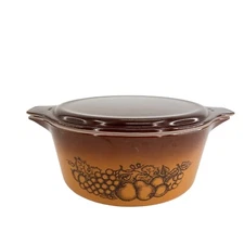 Pyrex Old Orchard 475-B Covered Casserole Dish With Lid Vintage Brown