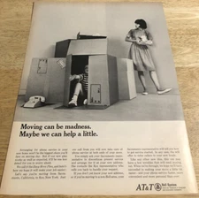 1966 AT&T BELL SYSTEM Boy Playing Inside Moving Box  - Vintage Print Ad
