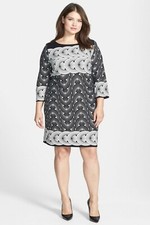 TAYLOR Woman Black Cream White Geo Print Ponte Knit Dress 18W = 2X Work Eliza J