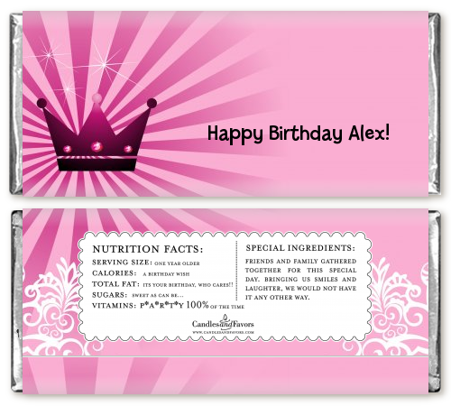 Princess Royal Crown Personalized Birthday Party Candy Bar Wrappers-Candy Favor - Picture 1 of 2