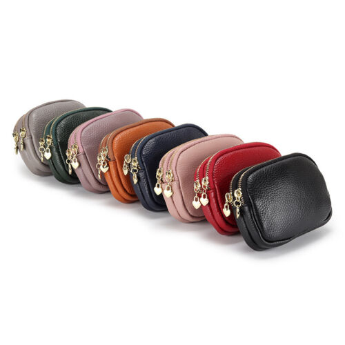 Genuine Leather Women's Litchi Wallet Double Zipper Mini Card Holder Coin Purse - Picture 2 of 15