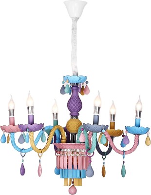 EXTRACOZY 6-Light Macaron Crystal Chandelier Pendant Light for Kids Room 