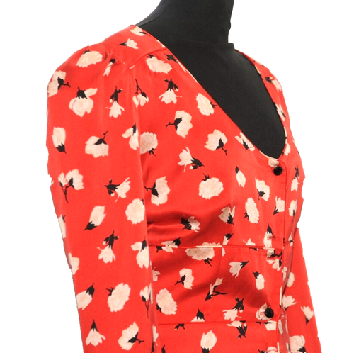VINTAGE REBECCA DE RAVENEL SILK FLORAL EMPIRE DRESS, EVENING GOWN RED SIZE 6 - Picture 4 of 10