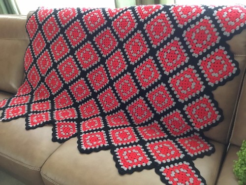 Vintage Granny Squares Afghan Throw Blanket ~ 60" X 60” ~ 1990s ~ OSU Colors - Picture 4 of 11