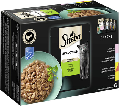 12x85g Sheba Katzenfutter Nassfutter Portionsbeutel Sauce Feine Vielfalt