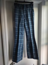 70s Vintage Unisex Skinny Plaid Wide Bell Bottom Pants JBC Of Madera 24" Waist