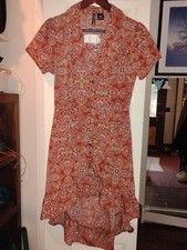 Ivory Love Paisley Button Front Hi-Low Dress Rust Short Sleeve Bohemian