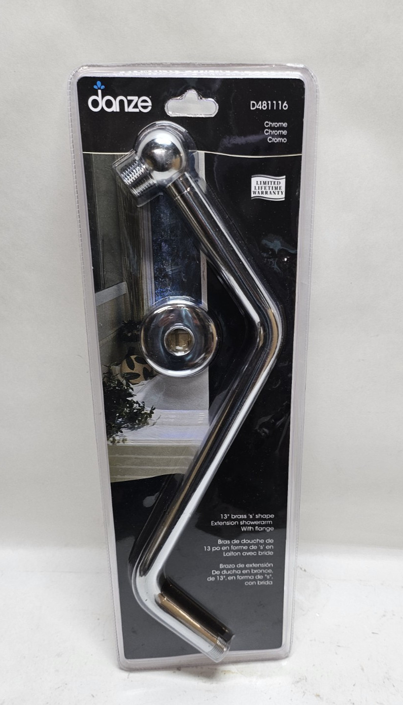 Danze D481116 S Shaped 13" Brass Extension Shower Arm w/Flange Chrome