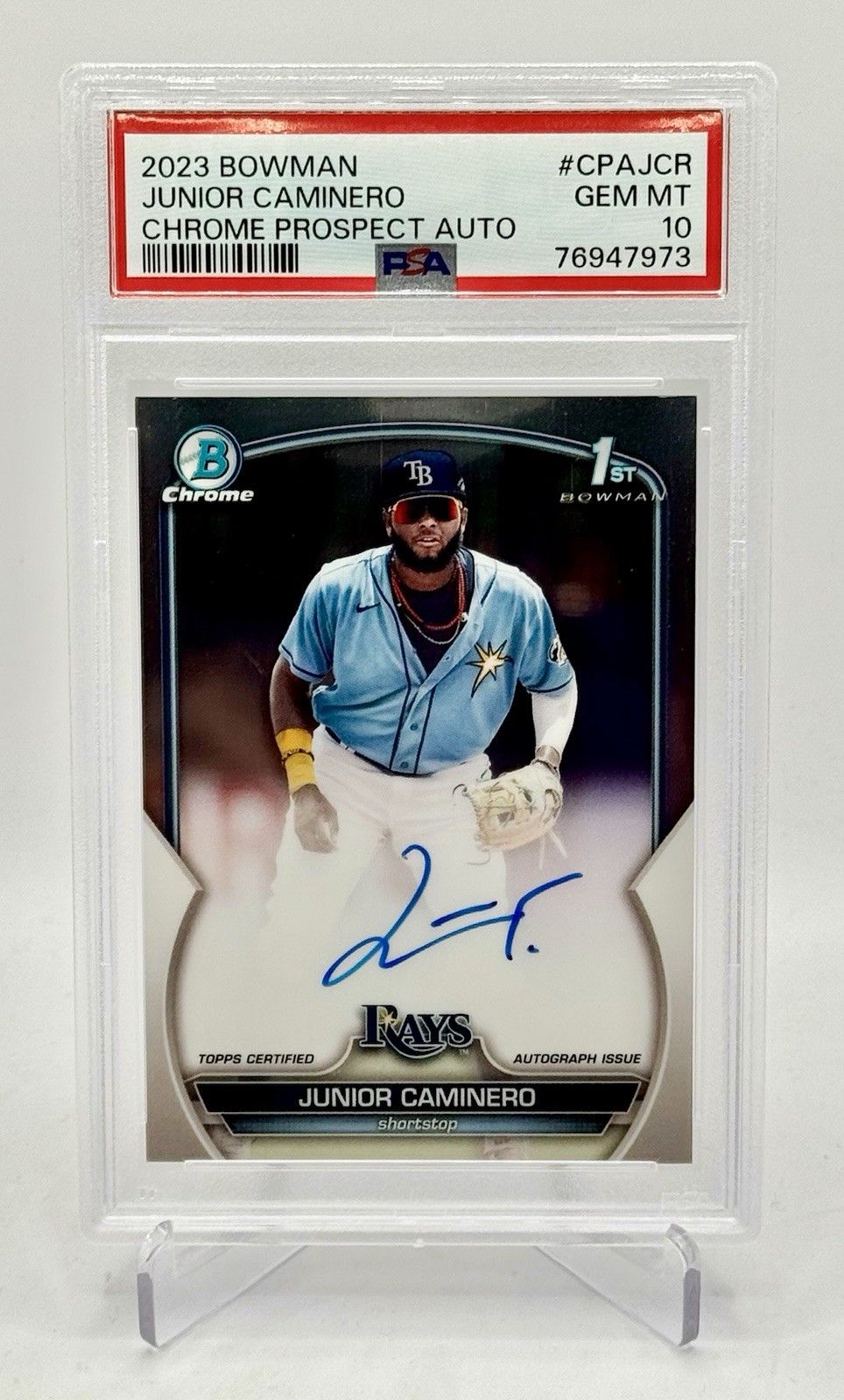 PSA 10 Junior Caminero 2023 Bowman Chrome 1st Auto RC #CPA-JCR - Gem Mint