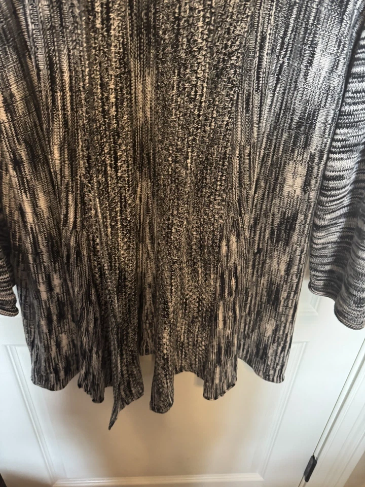 Cárdigan Kim Rogers Curvy Talla 2X Negro Blanco Tejido Frente Abierto Algodón Foto 4 de 4