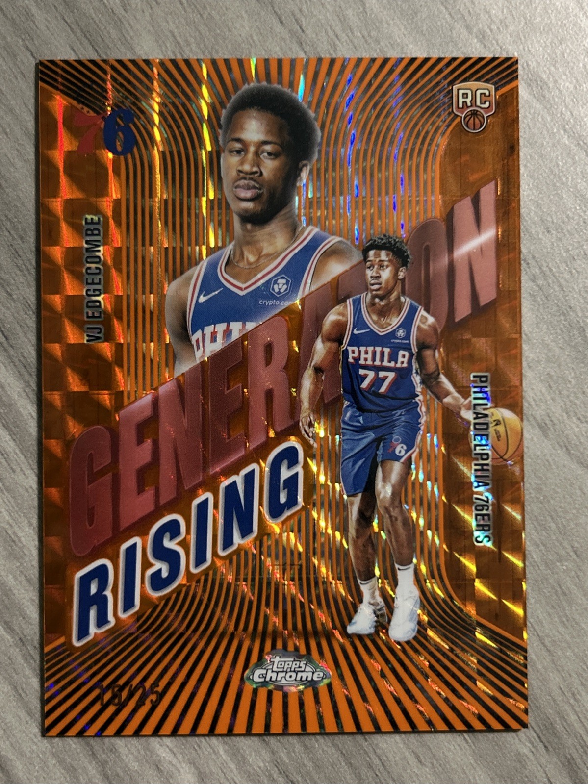 2025-26 Topps Chrome Generation Rising VJ Edgecombe Rookie Orange Refractor /25