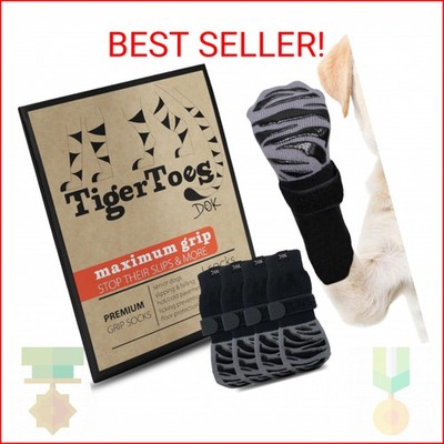 DOK TigerToes Premium Non-Slip Dog Socks for Hardwood Floors - Extra-Thick Grip 