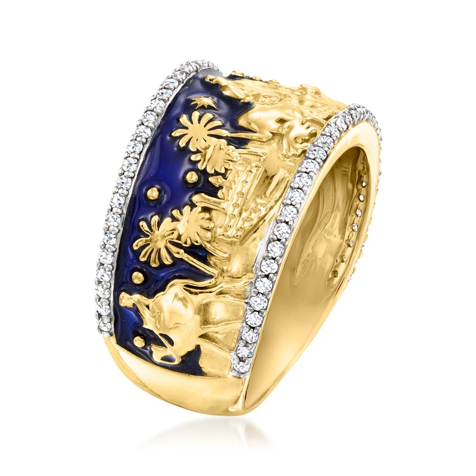 Anillo de belén Ross-Simons WTpz y esmalte azul en placa de oro de 18 k Foto 3 de 4