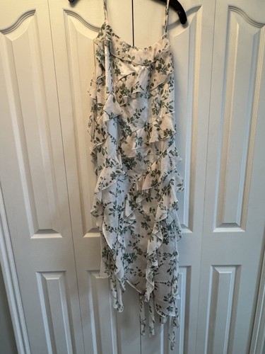 $495 MISA Los Angeles ILYSA MID-LENGTH DRESS Size Med White Floral Sage - Picture 4 of 13