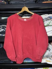 Vintage 60s 70s Healthknit Red Blank Raglan Crewneck Sweatshirt Pullover Large