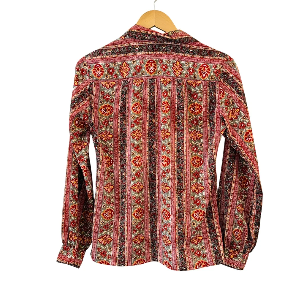 Top vintage años 70 informal esquina mujer boho calicó floral abotonada talla M occidental Foto 2 de 4