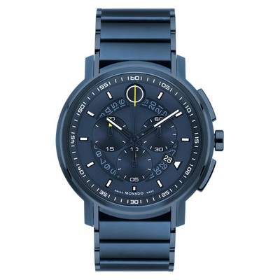 Seltene Movado Strato Chronograph Quarzuhr blaues Zifferblatt 607555 Swiss Made