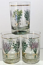 3 Culver Herb/Spice Large 16oz. Double Old Fashion Tumblers MCM 22kt Gold Trim