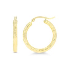 14k Yellow Gold Solid Polished 3mm Thick Diamond Cut Hoop Earrings for Women ...