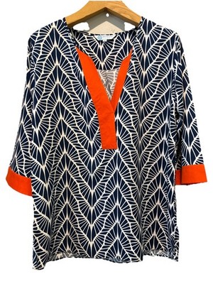 Tunic M Swim Suit Cover Up 3/4 Sleeve Resort Cruise Vacation Contrasting Trim