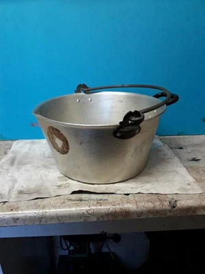 Large Vintage Aluminium Jam Pot Preserve Pan Iron Handle Heat Protection Handle - Image 1 of 4