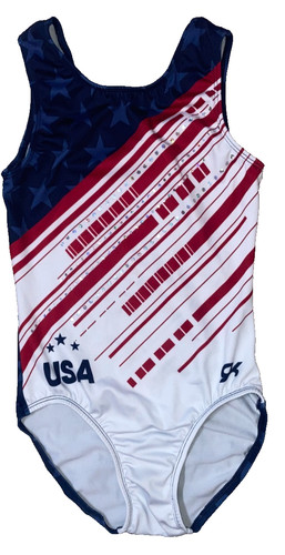 GK ELITE Gymnastics Leotard Bling TEAM USA Olympic Replica CL Child Large EXC!